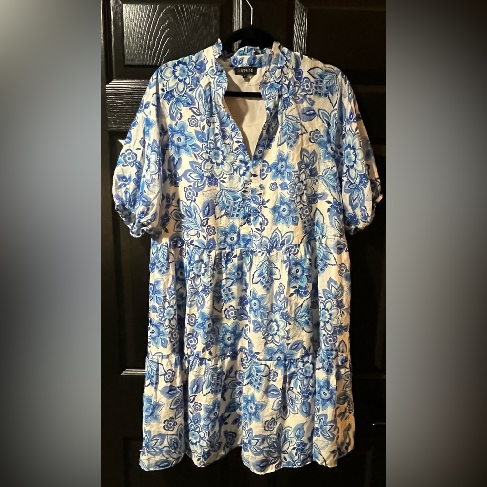 1. State Blue and White Floral Tiered Mini Dress - Picture 2 of 10